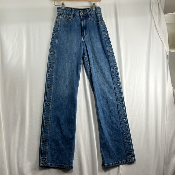 Social Tourist Ultra High Rise Straight Leg Jeans w/ Side Snap Buttons - Picture 2 of 8